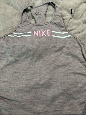 Nike Gray Tank with Pink Logo and Light Aqua Stripes